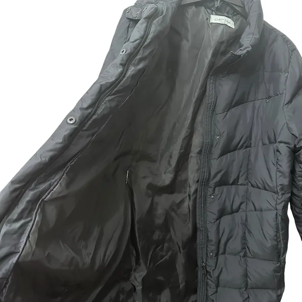Calvin Klein Down Filled Jacket Coat Women's XL Tie Belt Zip Pockets‎ Black - Image 6