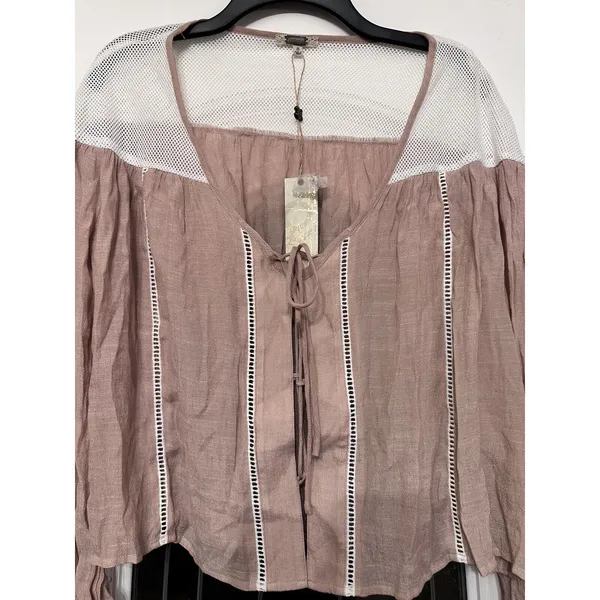 Gimmicks By Buckle Blouse Shirt Top Womens Size‎ Small Crochet Boho Lace Up Tan - Image 2