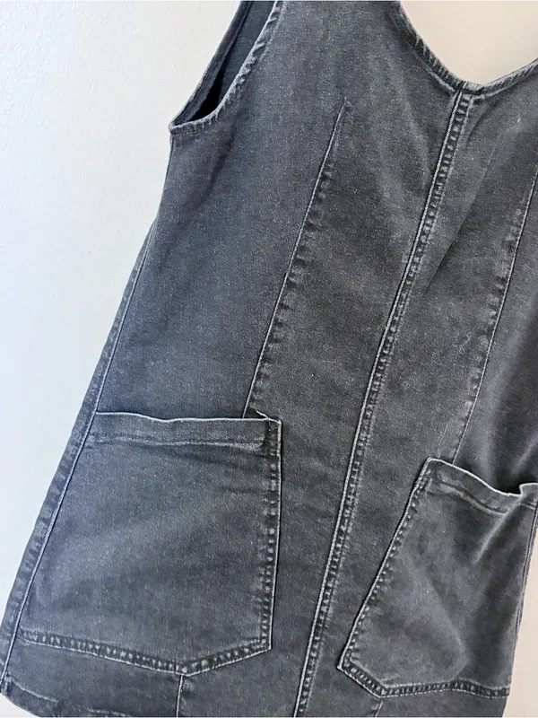 NWT Black Denim Jumper Overall Dress Casual Mini - Image 2
