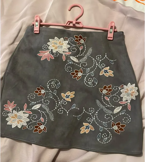 Grey Blue Rain Floral Embroidered Skirt - Image 5