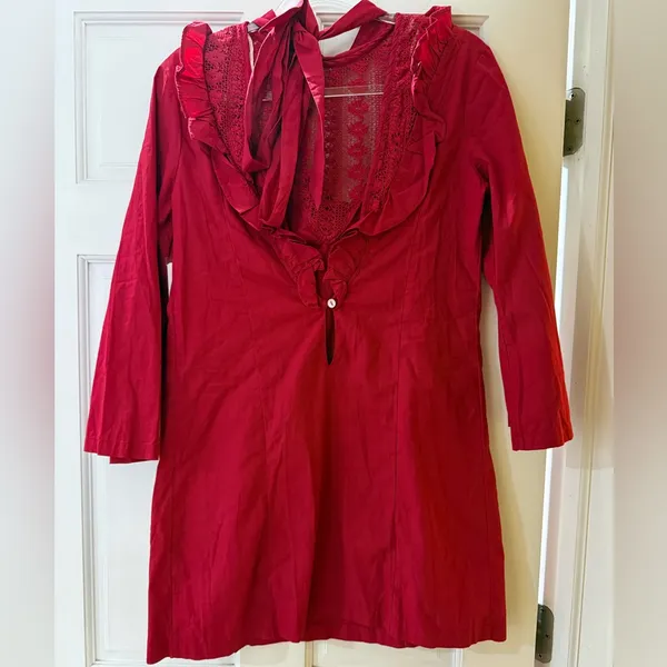 Free People Red Babydoll Dress - Image 5