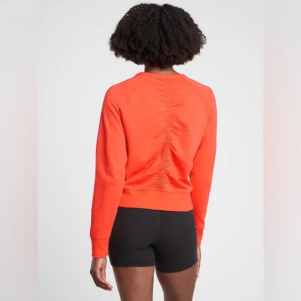 Athleta Sundown Puckered Crewneck orange pullover sweatshirt size large - Image 3