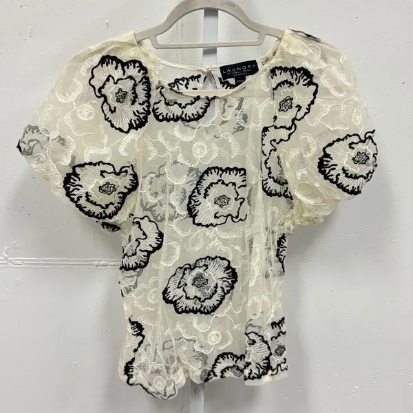 Laundry‎ by Shelli Segal Boho Sheer Mesh Black Floral Embroidered Top Blouse Sm - Image 2