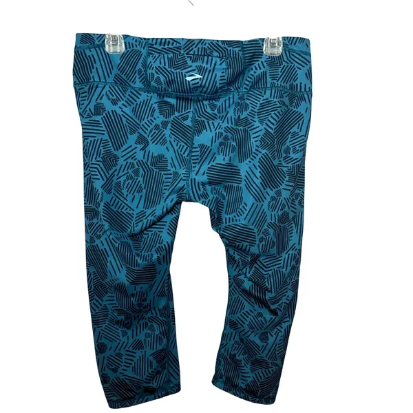 Brooks Leggings Women XL Blue Geometric Equilibrium‎ Running Crop Capri 220610 - Image 3