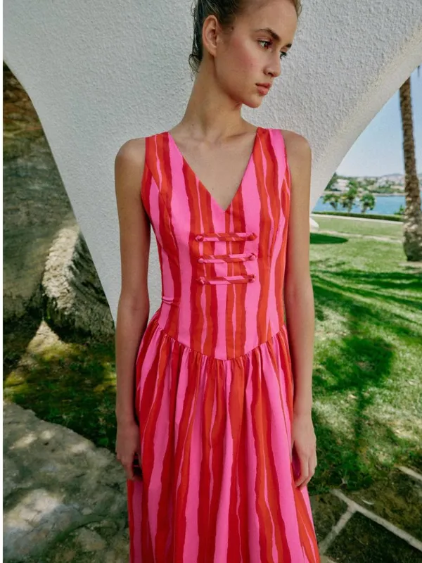 NWT ZARA BLOGGERS FAVE STRIPED FROG FASTENING DRESS Multicolored - Image 5