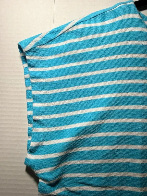 J.Jill Striped Top Size M Blue White Button Shoulder Tee - Image 4