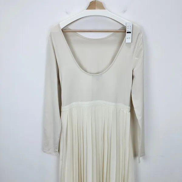 J.Crew Pleated Ballet Maxi Dress Stretch Cotton Natural Long Sleeve Medium NWT - Image 11