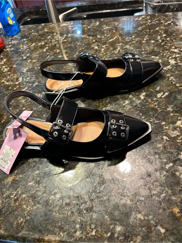 Size 8 Peyton Double Buckle black Slingback Flats by wild‎ fable alt punk rock - Image 4