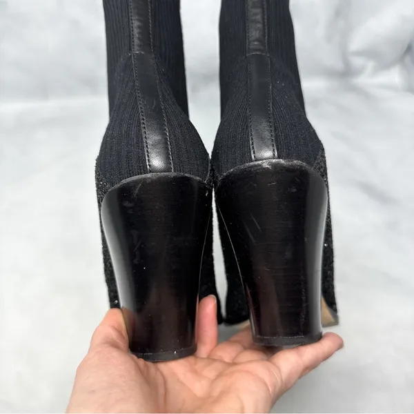 Jimmy Choo Mele Glitter 85 Chelsea Stretch Knit Block Heel Ankle Boots Black 36 - Image 9