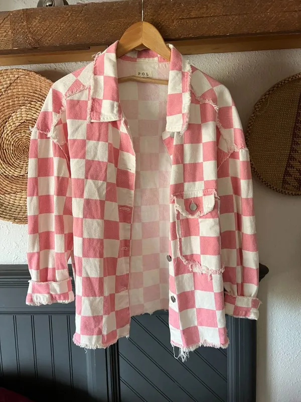 Pol barbie pink & white checkered boho y2k Shacket small - Image 3