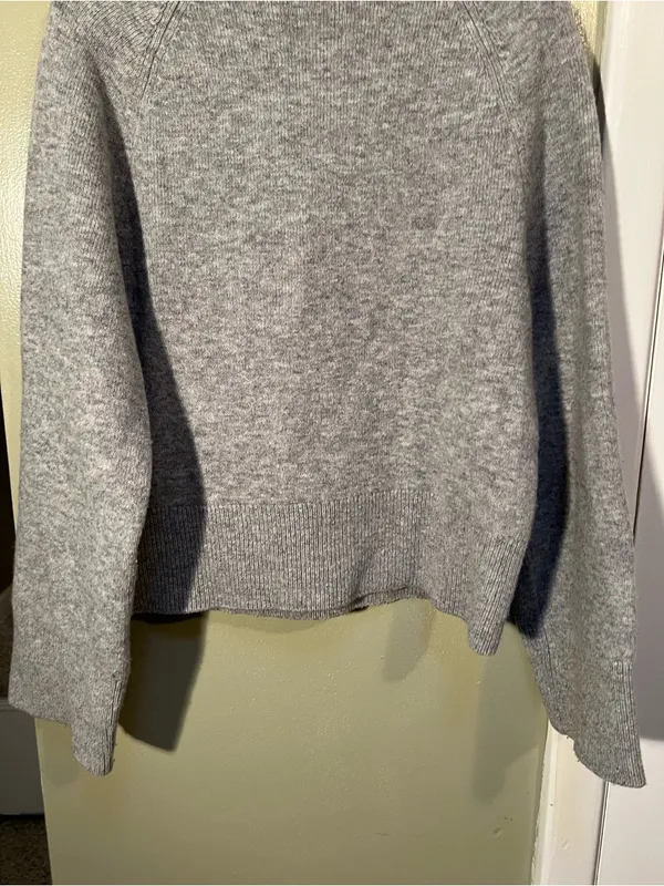 H&M Women's Sz Small Gray Melange Wool-Blend Mock-Turtleneck Sweater Wide Sleeve - Image 9