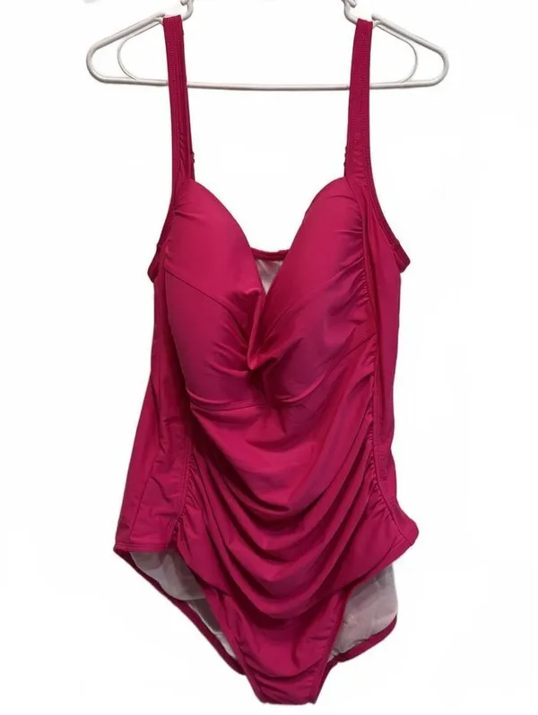 Sonnet Shores Malibu Pink One Piece Ruched Plus Size Swimsuit 24W - Image 3