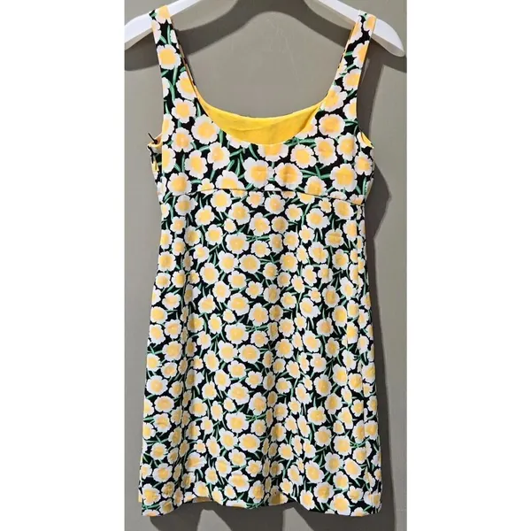 Diane Von Furstenberg Size 4 Yellow & Black Poppy Floral Print Mini Shift Dress - Image 5