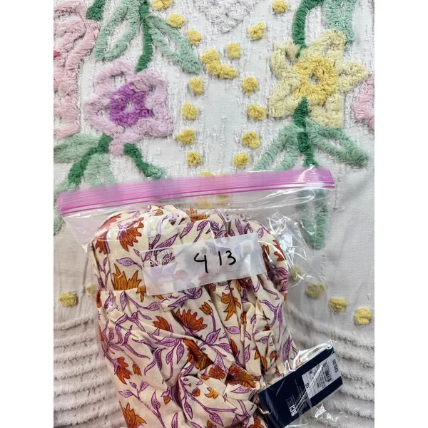 Universal Thread‎ Floral Puff Sleeve Mini Dress Cream Orange Purple XS NEW - Image 12