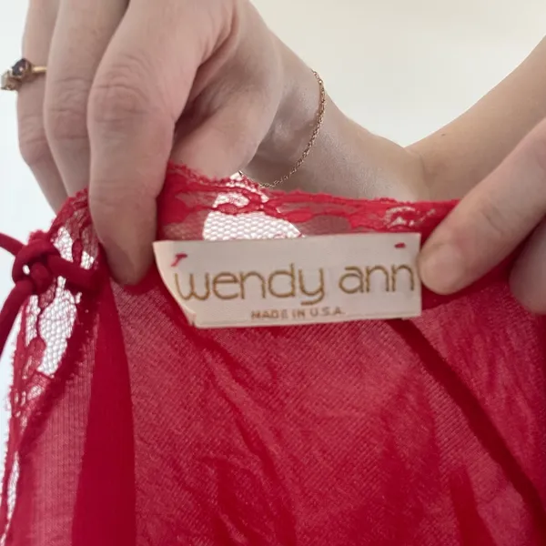 Vintage Wendy Ann Sheer Red Lace Peplum Camisole - Image 5