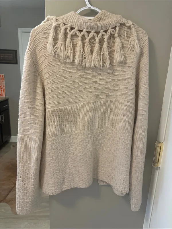 Vintage Coldwater Creek Western Boho Cardigan Sweater Tassels Cream Large L - Image 7