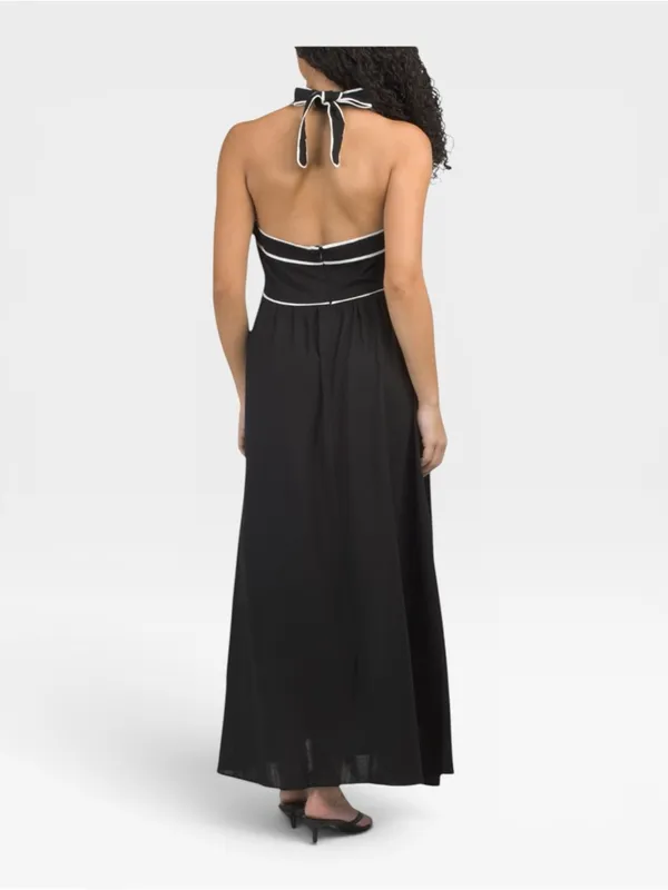 White Closet Black White Linen Blend Halter Neck Maxi Dress Small NWT - Image 3