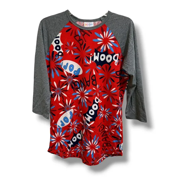 LuLaRoe Randy Comic Pop Art Boom Bang Raglan Baseball Tee Women's XXS NWT - Image 5