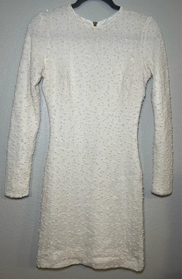 Dress The Population Sandra Textured Knit Body-Con Ivory Dress Size Small - Image 2
