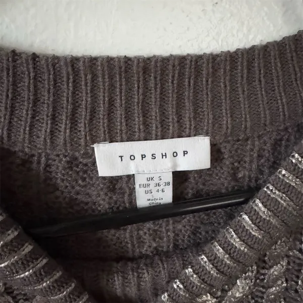 Topshop Premium Womens S Metallic Gray Chunky Knit Oversized Sweater Pullover - Image 12