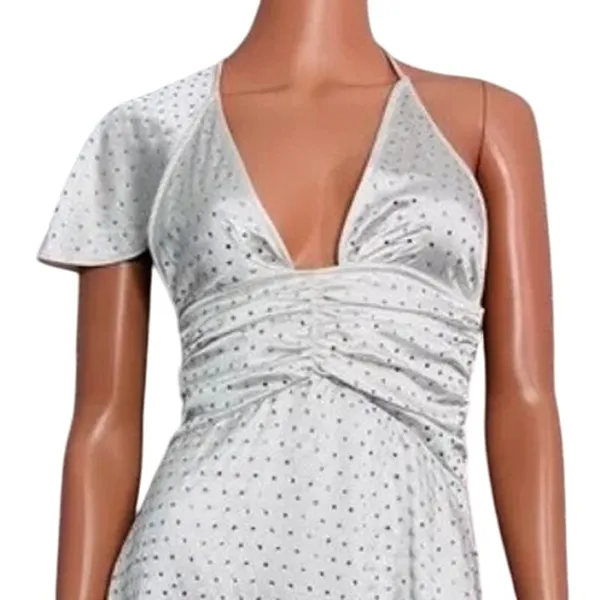 NWT We Wore What Asymmetrical Crystal Halter Tie One Shoulder Mini Dress 0 White - Image 3
