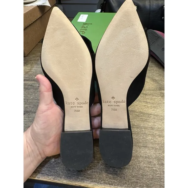 Kate Spade BLACK Women's Fayrn Point Toe Mules‎ Size US 7.5 M Suede Ruffle - Image 8