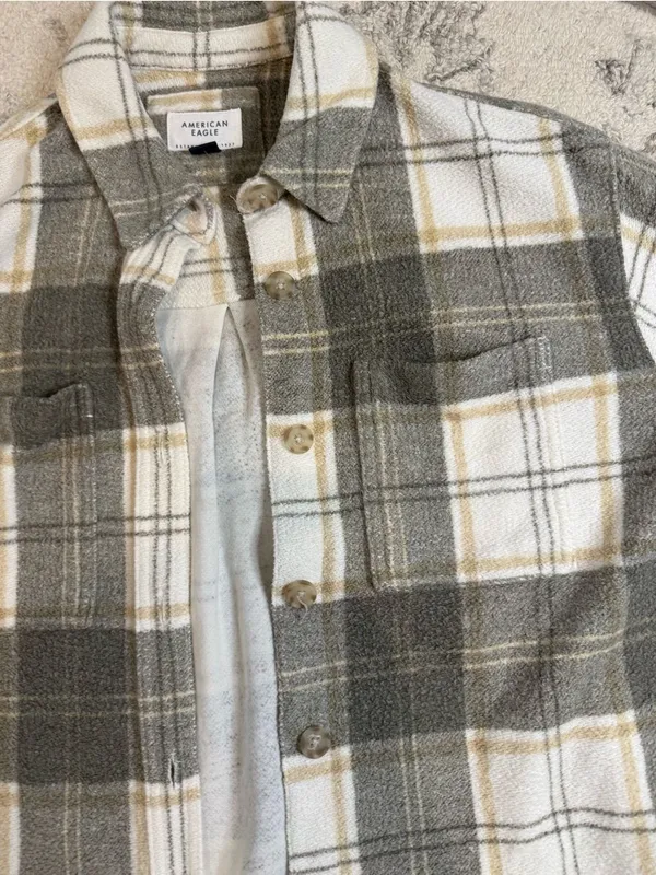 American Eagle Plaid Button Front Shacket XS | Gray & Ivory | Like New - Image 5