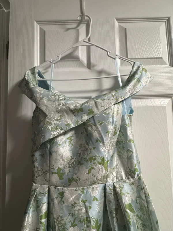 Wedtrend Floral Light Blue and Green Women's Bridesmaid/ Prom Dress - Image 3