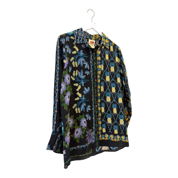 NWT Farm Rio Winter Garden Black Pajama Shirt Button Front Top Floral Size S - Image 5