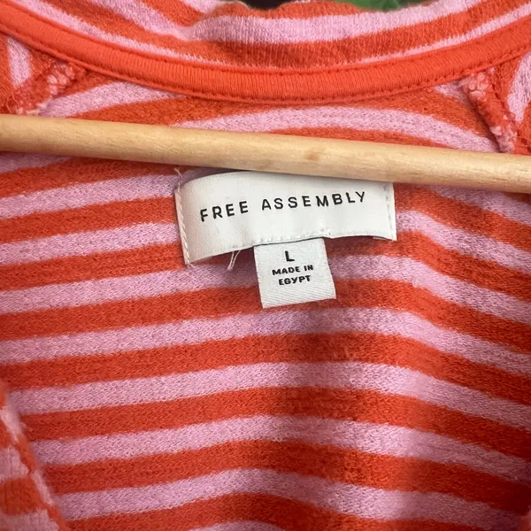 Free People Free Assembly Terry Cloth Shirt Large Short Sleeve Orange Striped Top TN Vols - Image 2