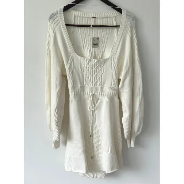 Free People Women's White Emmaline Knit Mini Sweater Dress Size‎ Large NWT - Image 4