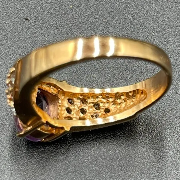 Purple Clear Rhinestone 14k Gold Electroplate Cocktail Ring Size 9 - Image 10