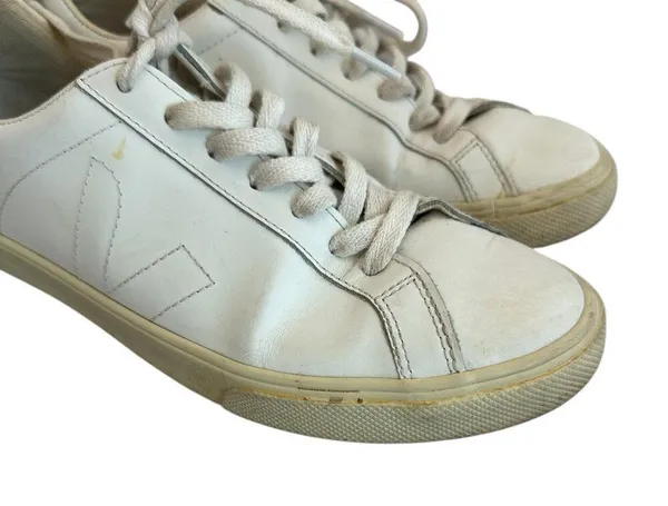 Veja White Sneakers Tennis Shoes Lace Up Casual Brazil Stitching Size 38 7 US - Image 5