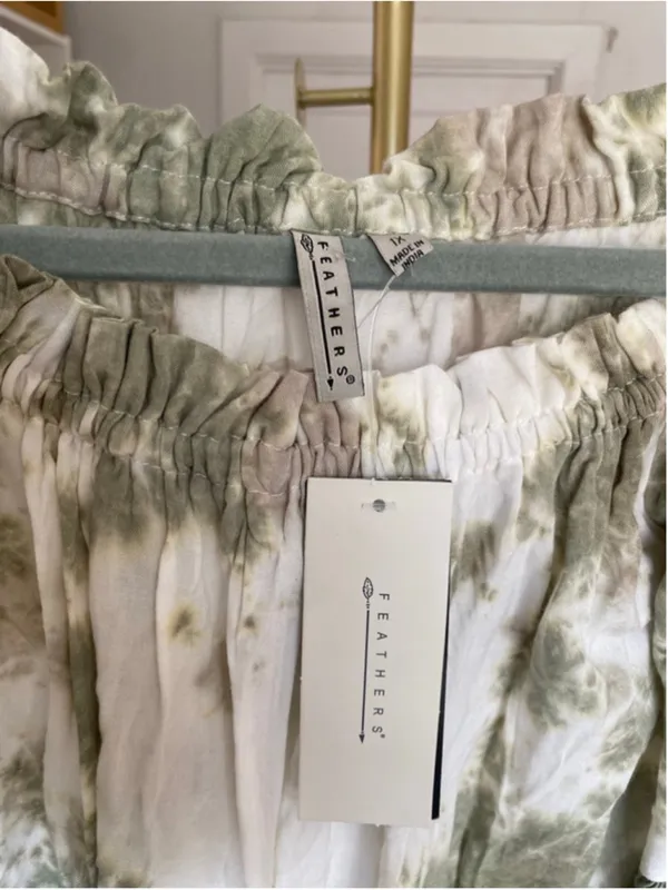 Feathers Olive Tie Dye Boho Mini Dress Flowy Romantic Cottagecore Festival Flowy - Image 4