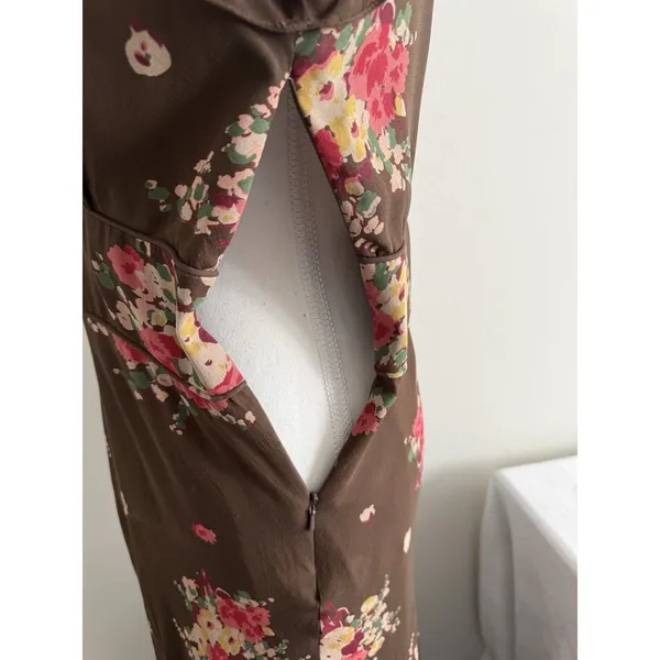 David Warren Silk Floral Midi Dress Brown Y2K 90s Empire Waist Cap Sleeve‎ 8 EUC - Image 5
