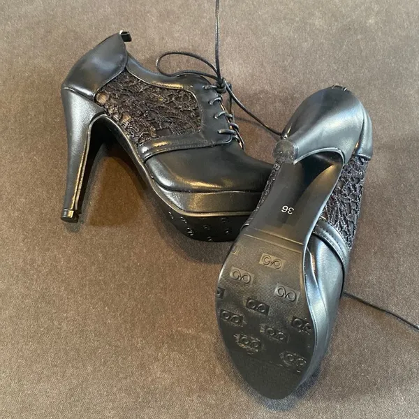 Women’s Black High Heel Booties with Lace Detail Size 5.5 - Image 6
