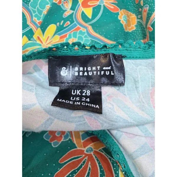 Bright and Beautiful Midi Dress Green Floral Sunburst Mod Retro Plus 24 - Image 3