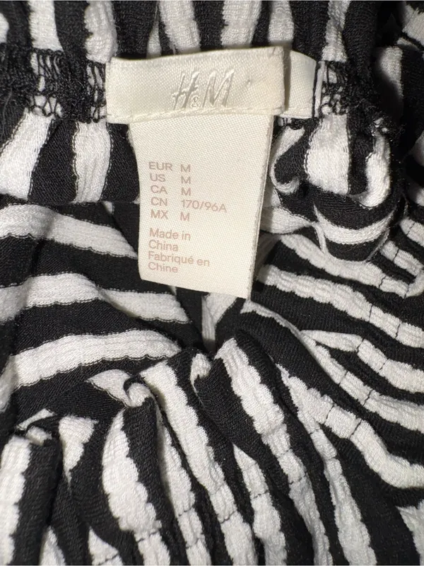 H&M Black & White Striped Off-Shoulder Crop Top - Image 2