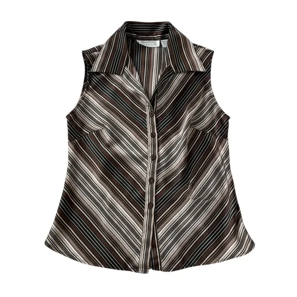 90s‎ Vintage Giorgio Fiorlini Collection Striped Satin Sleeveless Blouse Medium - Image 8