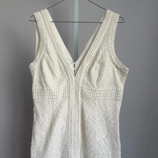 Bardot White embroidered midi cocktail dress luxury party knee length size M‎ - Image 2