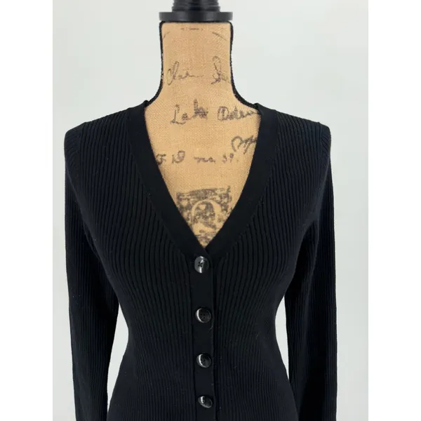 Old Navy Cardigan Sweater Womens L Black SoSoft Lite Ribbed V-Neck Minimalist - Image 9