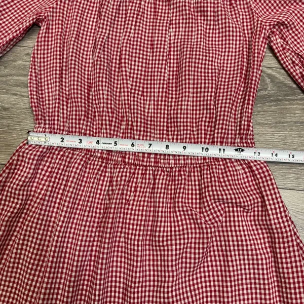 Old Navy Cotton Blend Dress S Red Gingham Smocked Off Shoulder Tiered Midi Dress - Image 7