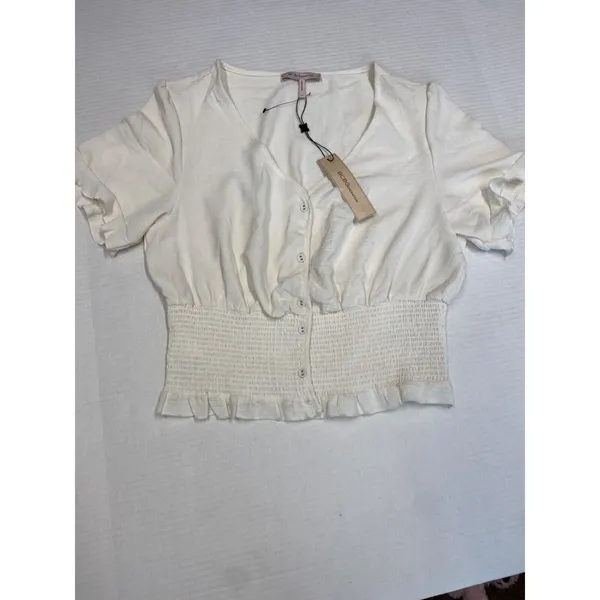 BCBGeneration Women's Fitted Smocked Waist Ruffle Hem Button front size M (b2) - Image 6