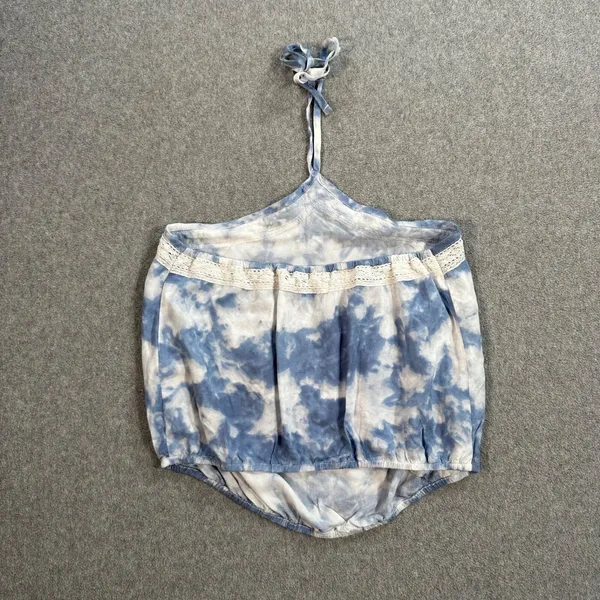 Hollister Halter Top Size X-Small Blue Sky Elastic Crop Waist Crochet Trim New - Image 6