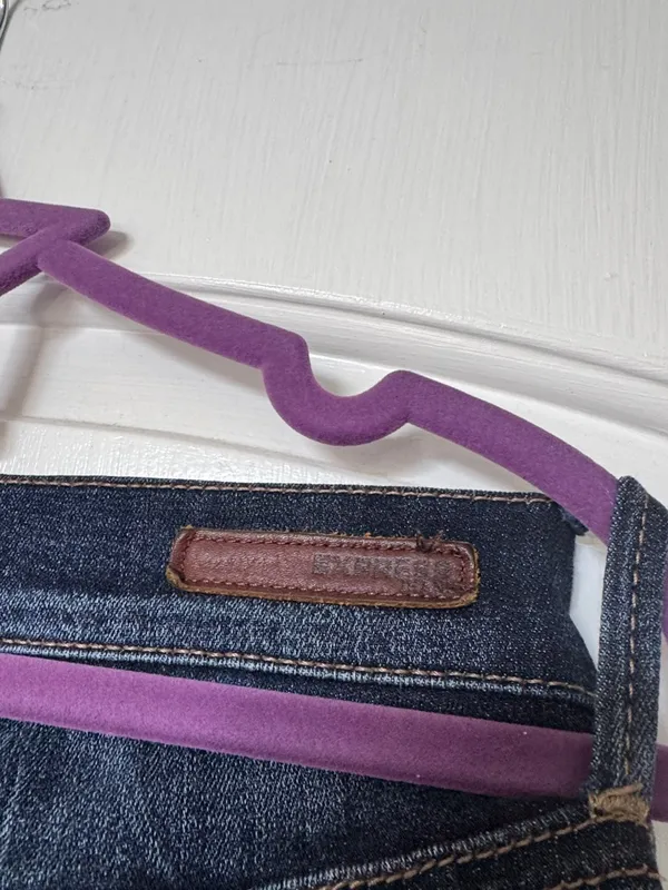 Express Dark Blue Distressed Skinny Jeans Size 6 LONG - Image 6