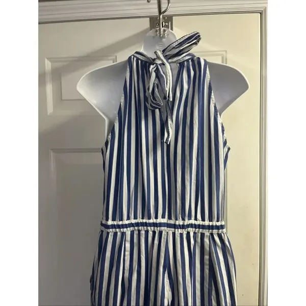 J.Crew Light Blue White Vertical Striped Halter Coastal Lined Jumpsuit Size 4 - Image 8
