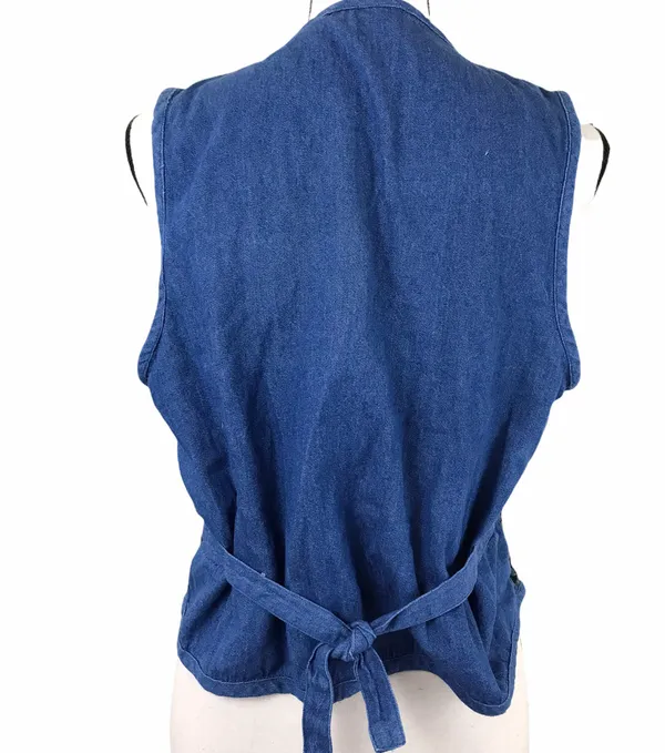Vintage 90s Victoria Jones Petites Denim Plaid Red Blue Woven Netted Vest PL - Image 2