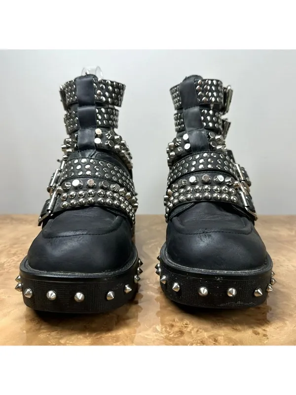 Jeffrey Campbell Starburst Studded Leather Buckle Lug Sole Boots 8.5 Goth Punk - Image 2