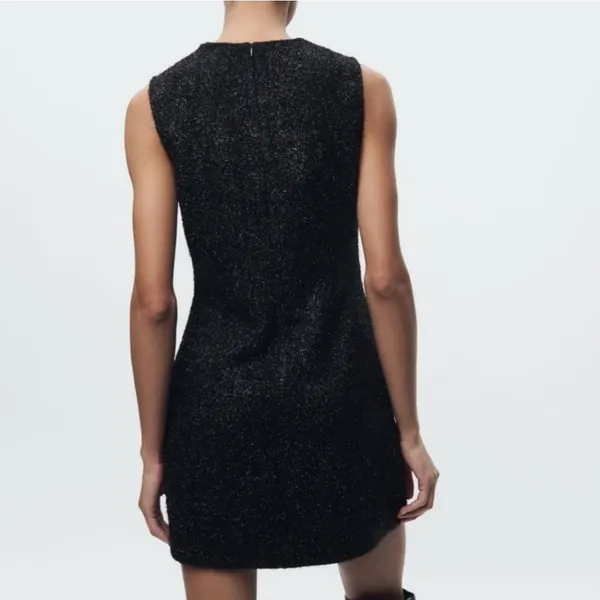 New Zara Elegant Vintage Look Black Sleeveless Fuzzy Dress - Image 2