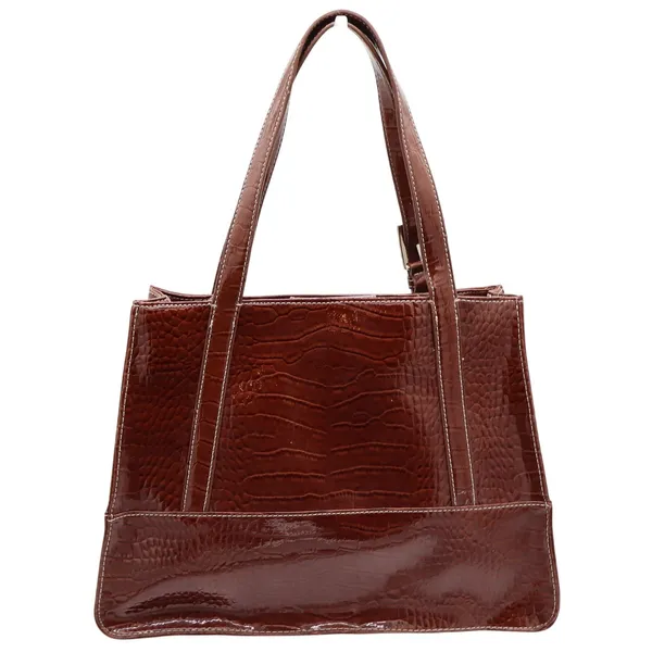 Liz Claiborne Tote Bag Women's Large Croc Embossed Brown Patent Faux Leather - Image 4